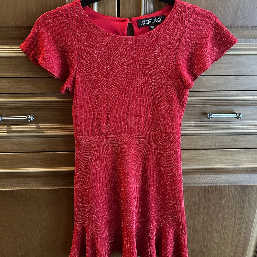 Red Textured Short Sleeve Dress